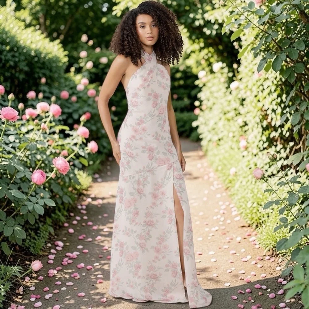 NWT REVELRY Athena Chiffon Floral Print Dress In Blushing Bride Bouquet size 14 - Picture 16 of 16